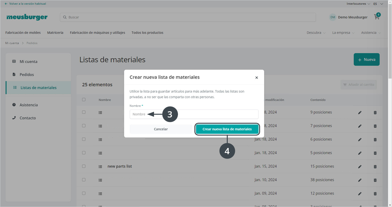 Neue Stückliste erstellen Mein Konto 2